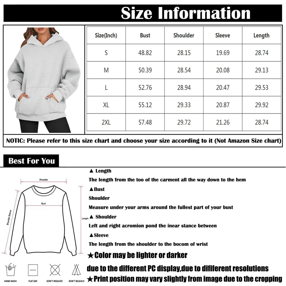 Womens Oversized Sweatshirts Fleece Hoodies Long Sleeve Shirts Pullover Pocket - Image 2 of 4