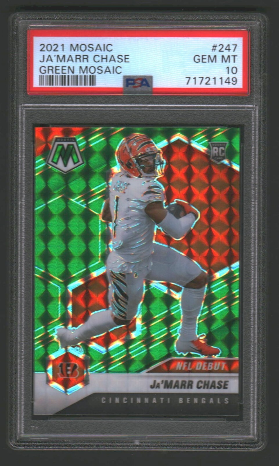 JAMARR CHASE BENGALS LSU 2021 MOSAIC GREEN PRIZM #247 PSA 10 GEM MINT RC ROOKIE