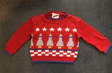 Vintage Rocket Ship Space Star Kids Sweater - Size 18 Months - Red - Childwise