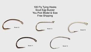 100 Fly Tying Hooks Scud Egg Buzzer - Pick Model &amp; Size