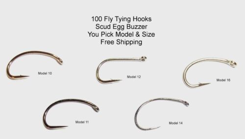 100 Fly Tying Hooks Scud Egg Buzzer - Pick Model & Size - Afbeelding 1 van 11