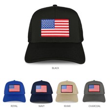 XXL Oversize White Black Border USA Flag Patch Mesh Back Trucker Baseball Cap