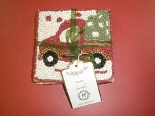 Pier One Imports 4 Coasters Beaded Truck With Christmas Tree NWT