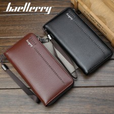 CLEARANCE-Mens-Long-Zipper-Long-PU-Leather-Wallet-Wristlet-Business-Clutch-Gifts