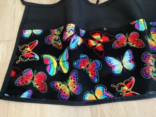 Cute Butterflies Waitress Waist 3 Pocket Apron Restaurant Classyaprons Black - Picture 2 of 3