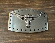 Longhorn Steer Silver Tone Belt Buckle Unbranded 2.75 X 4.25 Inches Use Wear