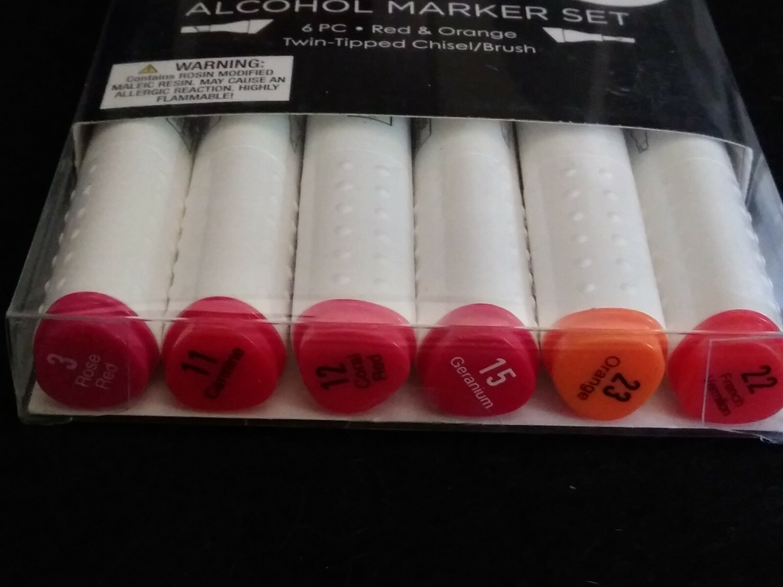 Alcohol Marker Set 6 Twin Tipped Chisel Red & Orange Brush Color Master's Touch 