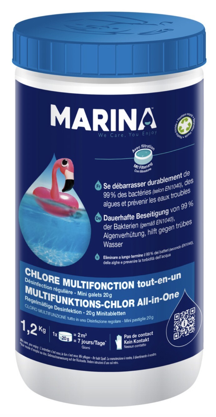 Trattamento Completo Acqua Piscina Cloro Multifunzione Mini Rullo 1.2kg Marina