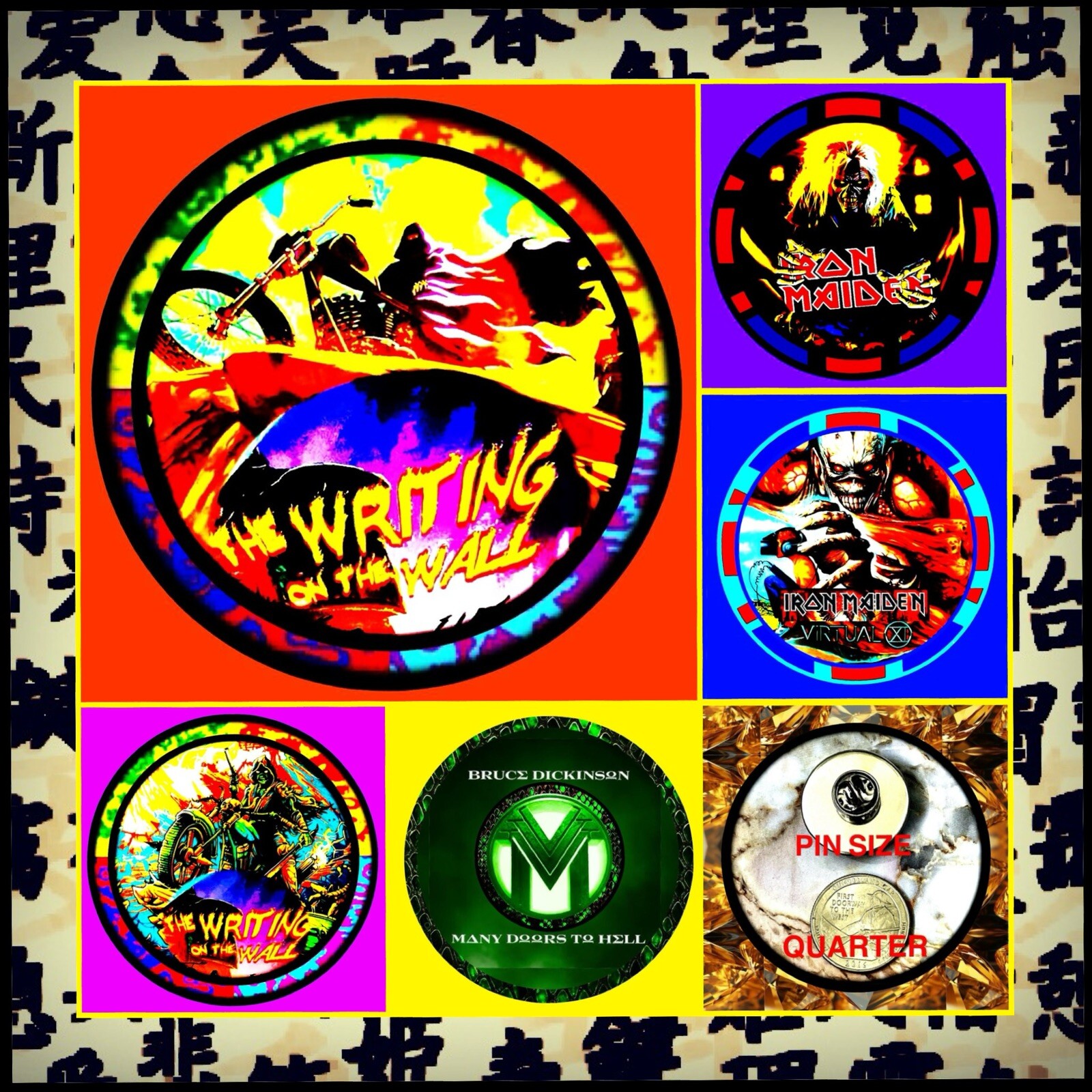 Iron Maiden The Writing on the Wall Set of Five Large Pins UK