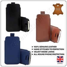 Premium Genuine Leather Pull Tab Pouch Case For Apple iPhone 16 Pro and 17 Pro