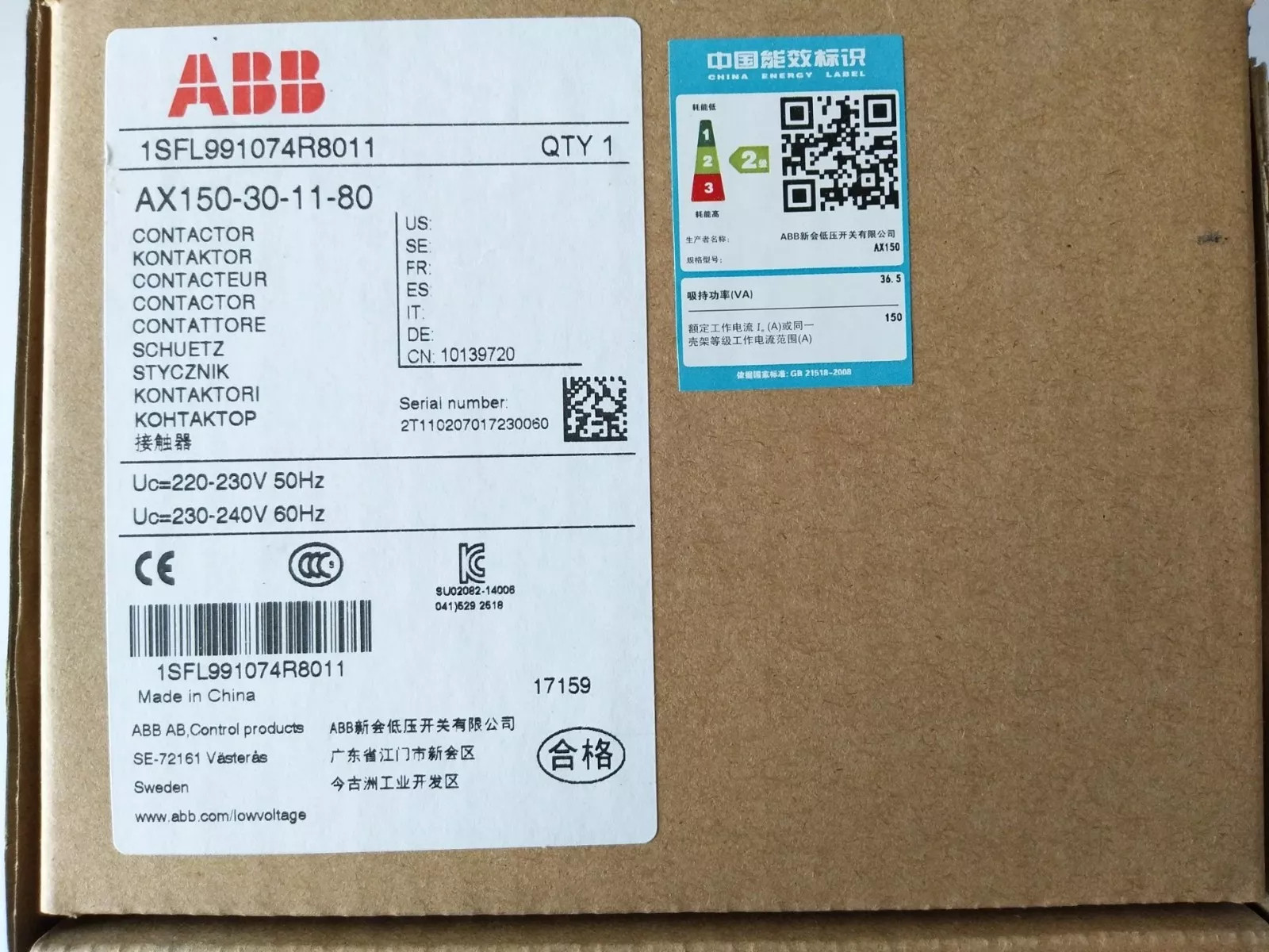 1pc ABB Contactor AX150-30-11-80 220-230V 1SFL991074R8011 New