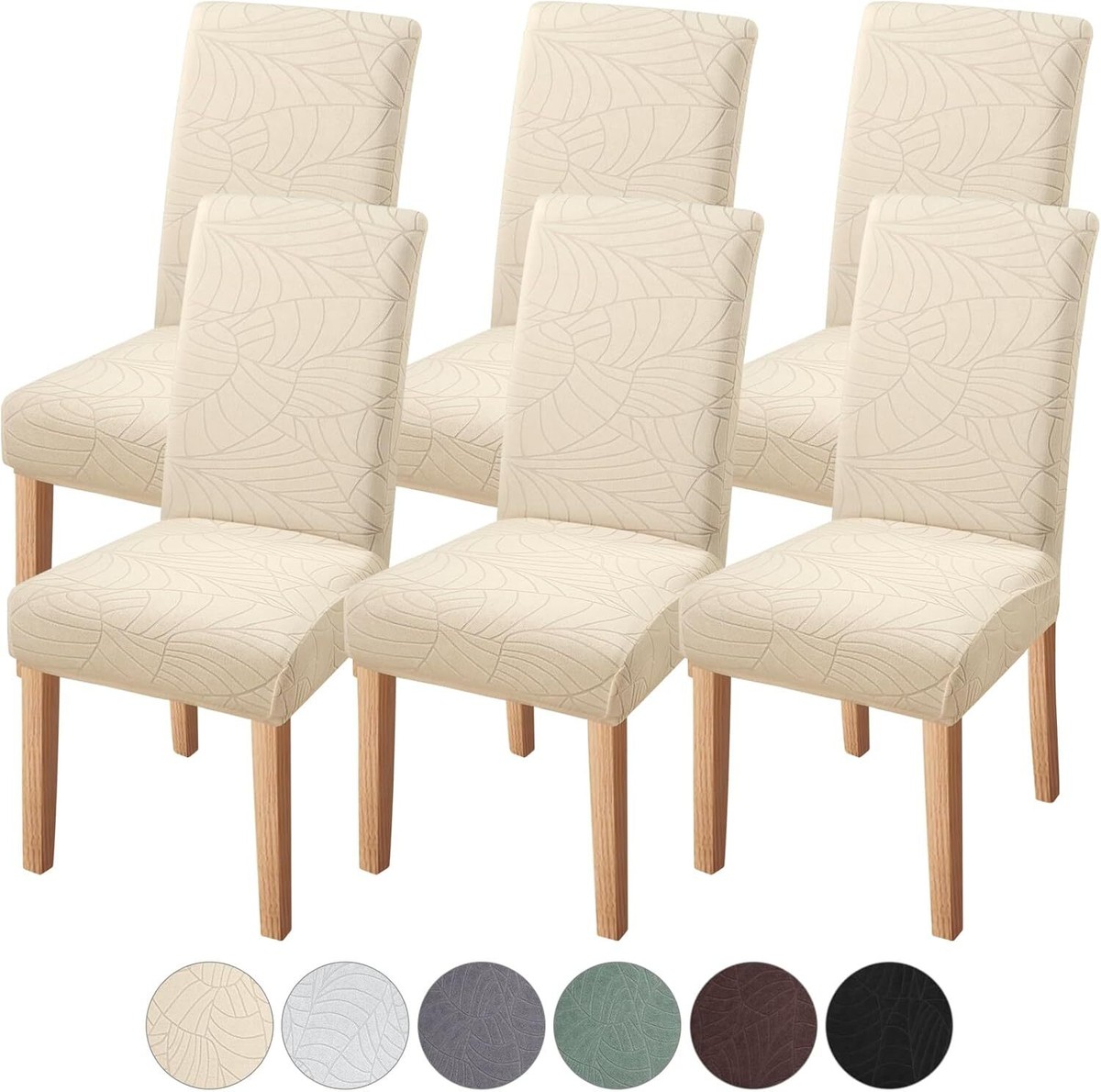 Fuloon Beige Chair Covers Dining Room Chair Protector Slipcovers - Main Image