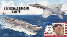 #4494 Reagan Forever FDC-Painted CVN-76 &plane- Emrick Cachets- AFDCS Chap 56