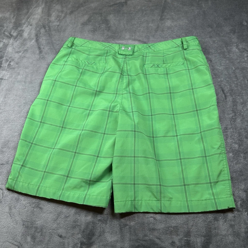 Pantalones Cortos Under Armour Para Hombre 36" Verde A Cuadros Chino Atléticos Elastizados Bolsillos Exterior Foto 3 de 4