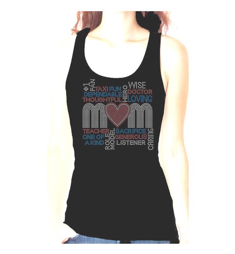 MOM RHINESTONE MOTHERS DAY BIRTHDAY TANK TEE SHIRT - Picture 1 of 2
