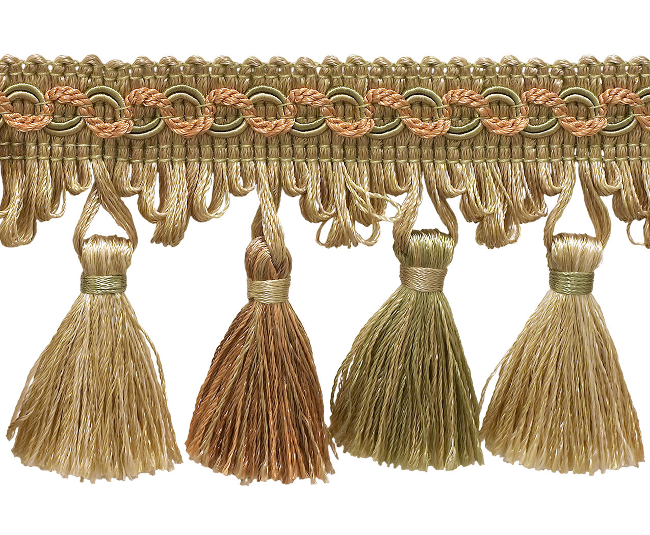 Olive Peach Ivory 2.75"" Tassel Fringe Trim Prairie Peach [5 Yards]