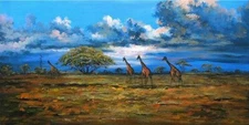 Wall Art Home Decor Hand Painted Giraffe African Landscape Oil Painting Canvas