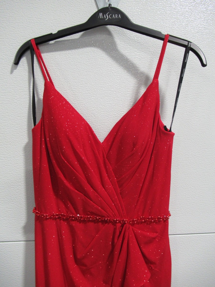 strapless open back dress Red Glitter Rouched Dress - Mascaras MC121054