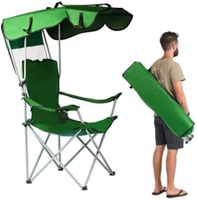 Portable Canopy Chair Sun Protection Outdoor Folding Chair w/ Cup Holder Camping