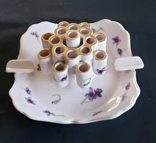 Rare Vintage SAJI  Japan Fancy China Ladies Ashtray Pink Floral Violets Gold...