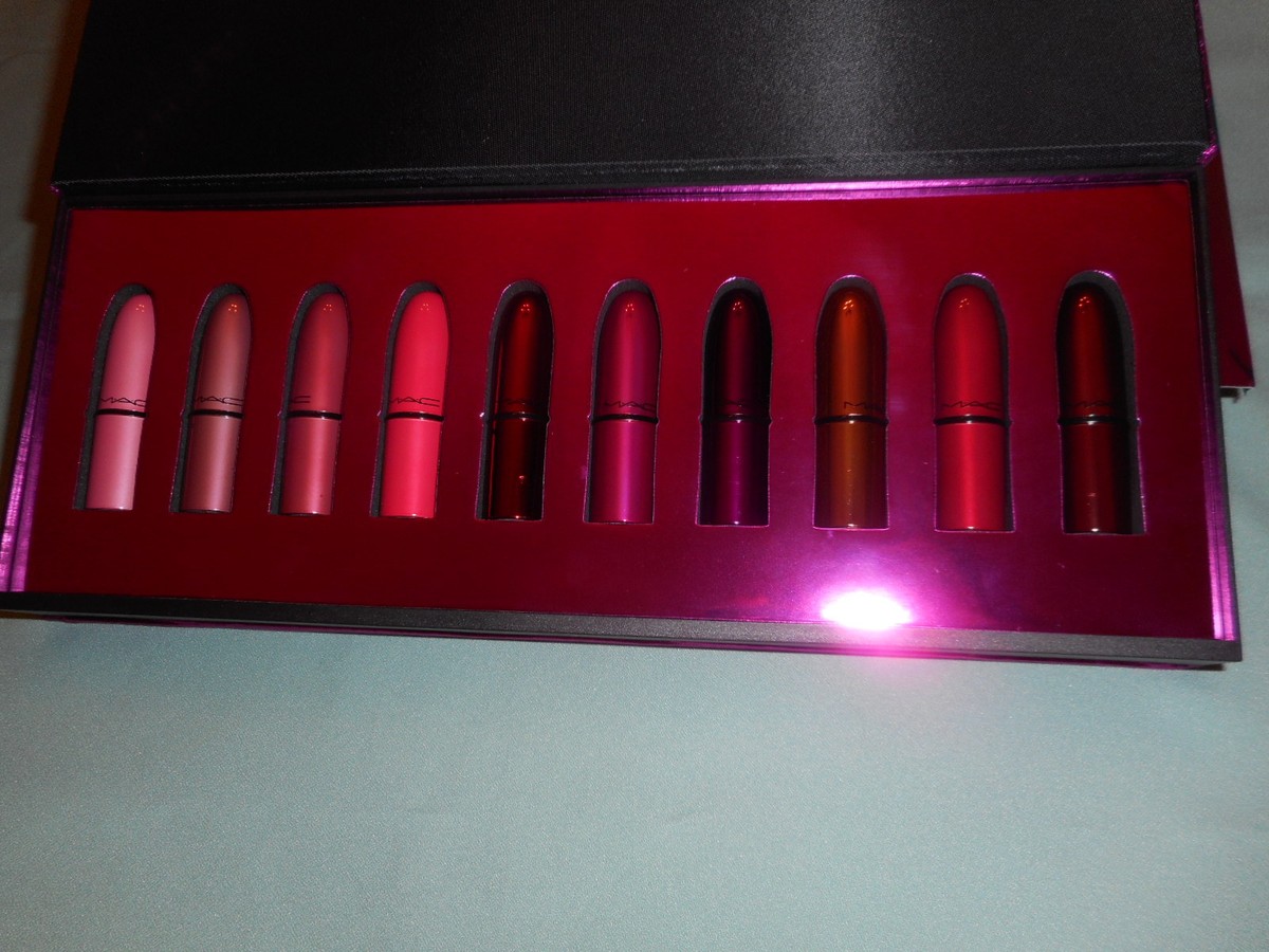 MAC Shiny Pretty Things Lip Kit Gift Set of 10 Mini Lipsticks New