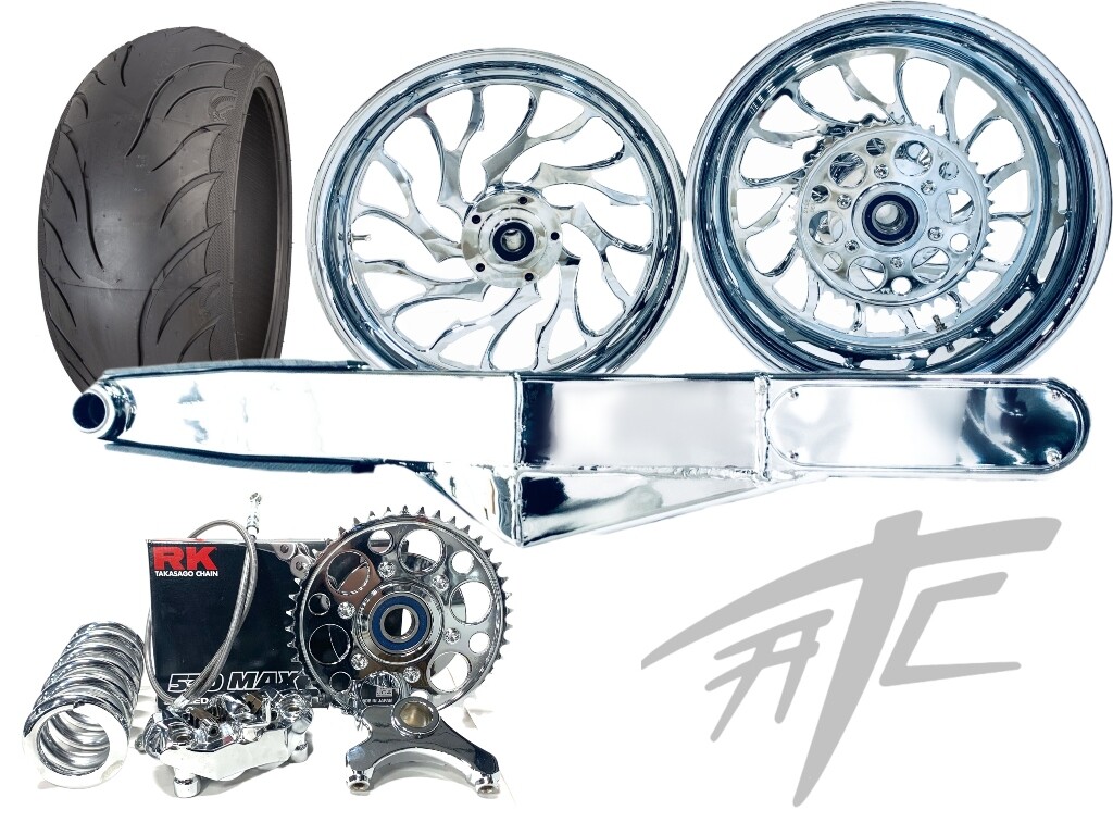 240 FAT TIRE KIT CHROME HELLIAN WHEELS 12-22 KAWASAKI NINJA ZX-14R
