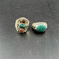 Beautiful two Turquoise Coral Handmade Tibetan Nepali Stunning Tribal Rings