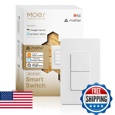 MOES Smart Double Light Switches, Matter-WiFi 2 Gang Single Pole Switch, Netural