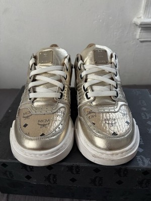 MCM Women's Skyward Gold Visetos Monogram Platform Sneakers - Size 38 (US 8