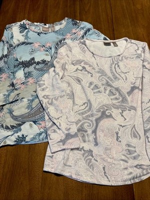 Chicos Women's 2 T-shirts 12/14 Lot Of 2 Printed Soft Everyday Tops