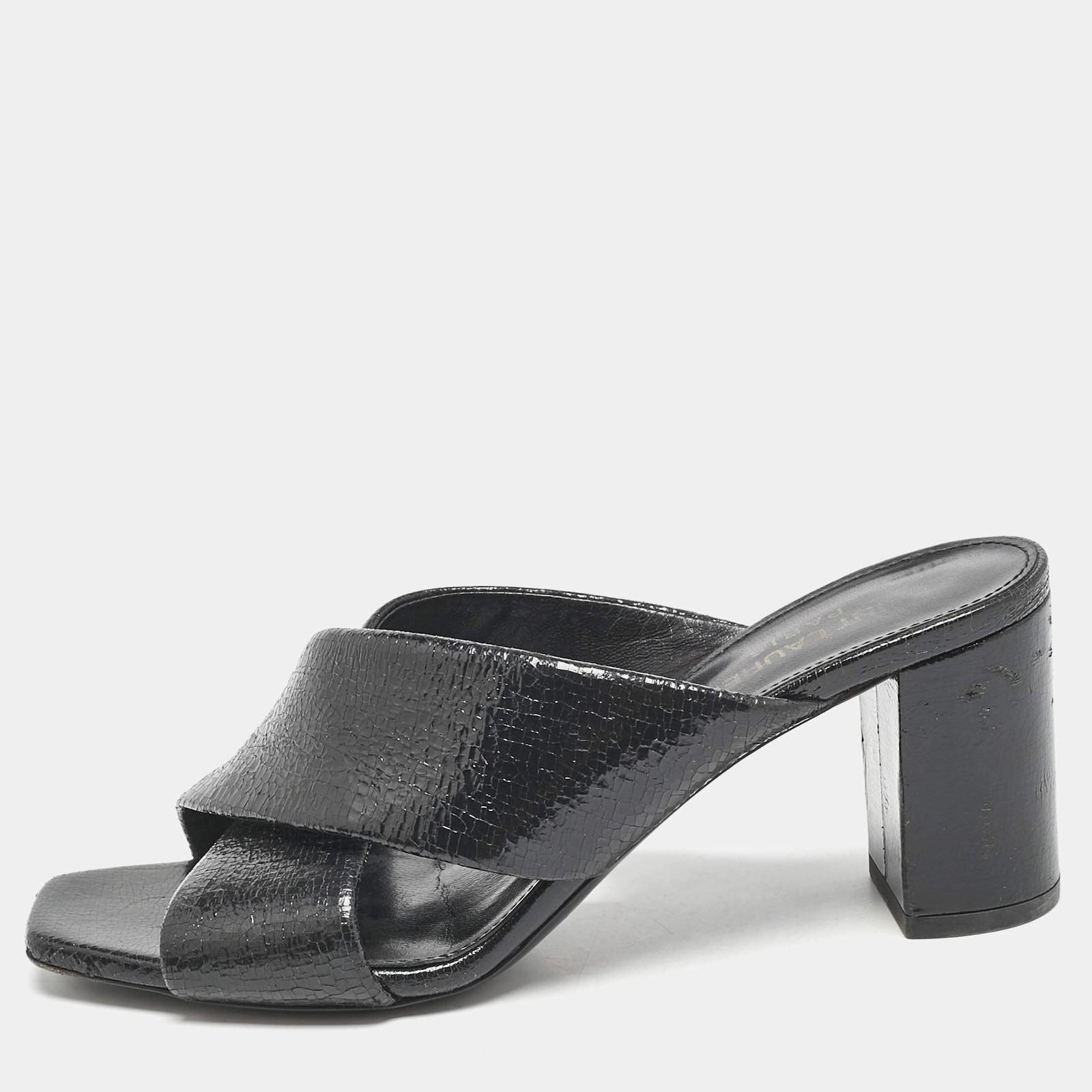 Saint Laurent Black Leather Loulou Cross Strap Slide Sandals Size 36