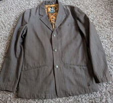 Volcom Stone Brown Striped Cotton 3-Button Blazer Suit Jacket Men's L NWOT