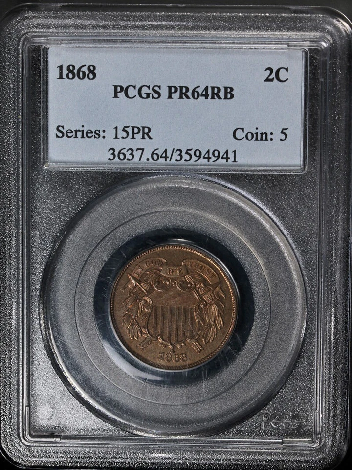 1868 Two (2) Cent Piece Proof PCGS PR64 RB Nice Eye Appeal Strong Strike - Image 3 of 4