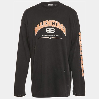 Balenciaga Unifit Black Logo Print Distressed Cotton Oversized TShirt M