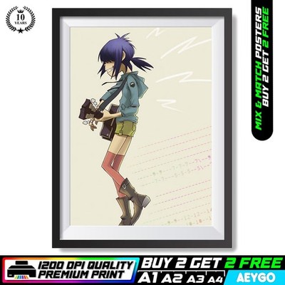 NUDELMÄDCHEN GORILLAZ Wandbild Größe Bild Poster Druck | A1 A2 A3 A4