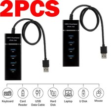 2PACK 4-Port USB 3.0 Hub Splitter Multi Adapter High Speed For PC Desktop Laptop