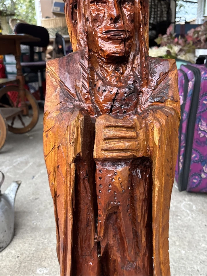 Jefe indio tallado en madera vintage hecho a mano Foto 4 de 4