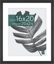 20x24 Matted Poster Frame with 16x20 Picture Display, Black Woodgrain Vertical &