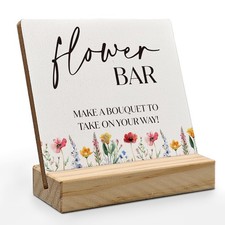 Floral Wedding Bar Wood Plaque Sign, Bridal Shower Reception Desk Decor, White