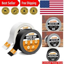 Durable Black  White Gaffers Tape   2" Wide, 30 Yards, No Residue, 2 Rolls