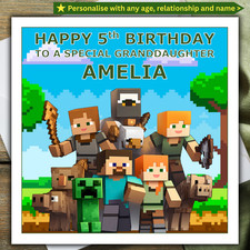 Personalised MINECRAFT BIRTHDAY CARD granddaughter daughter grandson son