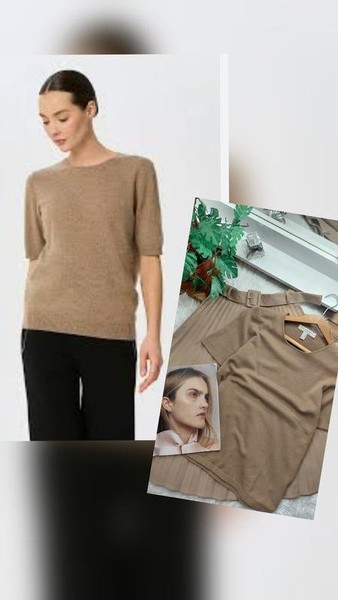 Women Cashmere Blend Sweater Beige Cashmere M