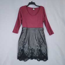 VENUS Dress Women's US 10 Burgundy Black Faux Leather Lace Mini