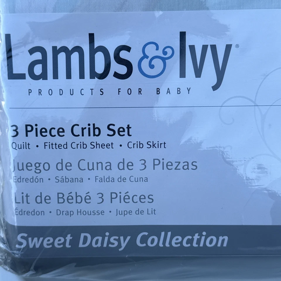 Juego de ropa de cama para cuna de 3 piezas Lambs & Ivy Girls Sweet Daisy Collection, NUEVO Foto 4 de 4