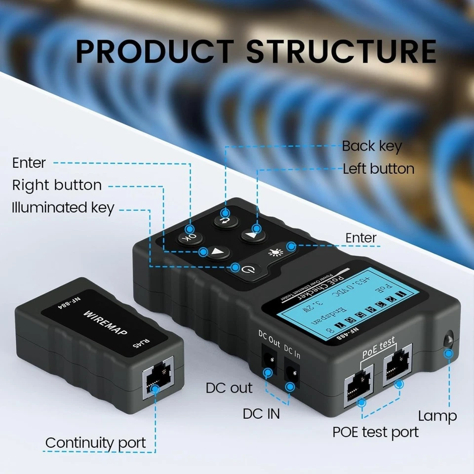 Tester Per Cavi Di Rete Con Schermo Lcd Poe Ethernet Lan Alimentatore Volt_ - Immagine 2 di 4