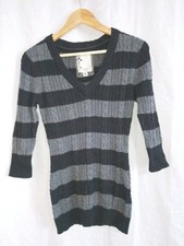 Colorado Ladies Grey Striped Pullover Jumper 3/4 Sleeves Size M EUC