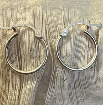 Sterling Silver Earrings Hinged Hoop Sleeper 15mm New Shiny On Trend