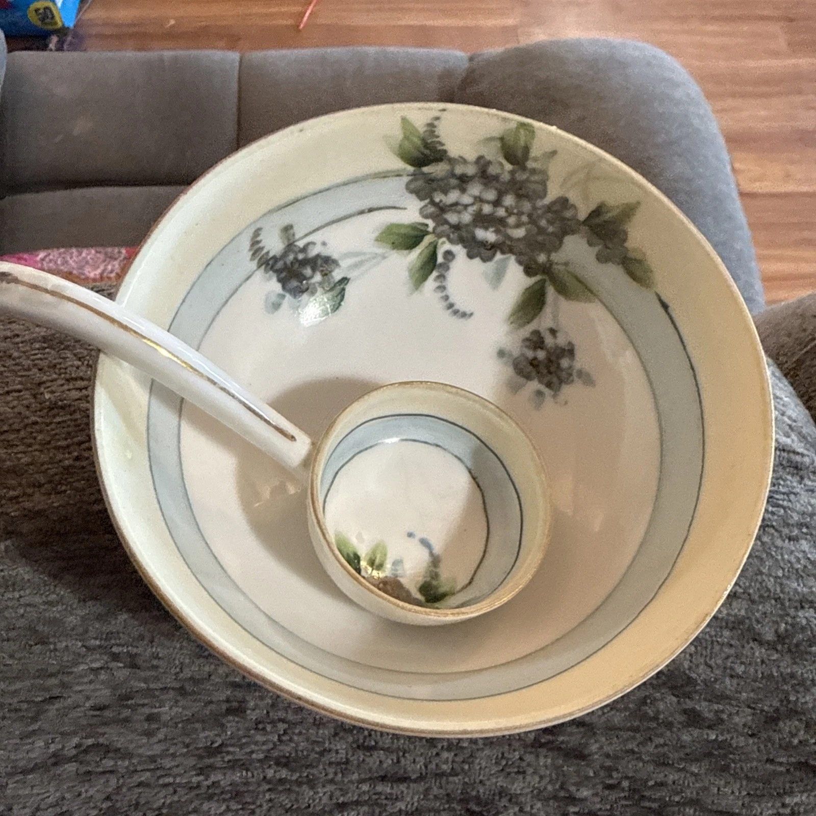 Noritake M Sauce Bowl And Ladle Hand Painted