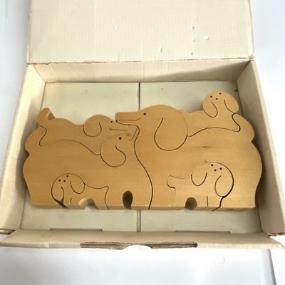 Vintage Naef Spielzeug Sabu Oguro Swiss wood nesting dog puzzle Dachshund box