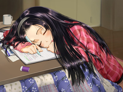 Anime studying sleeping dark hair girls closed eyes Custom Gaming Mat Desk